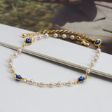Adjustable Simulated Pearl Beaded Bracelet Evil Eye Charm Bracelet
