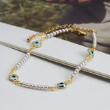 Adjustable Simulated Pearl Beaded Bracelet Evil Eye Charm Bracelet