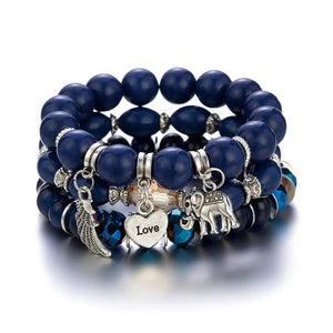 Bohemian Elephant Wings Love Pendant Beaded Bracelet