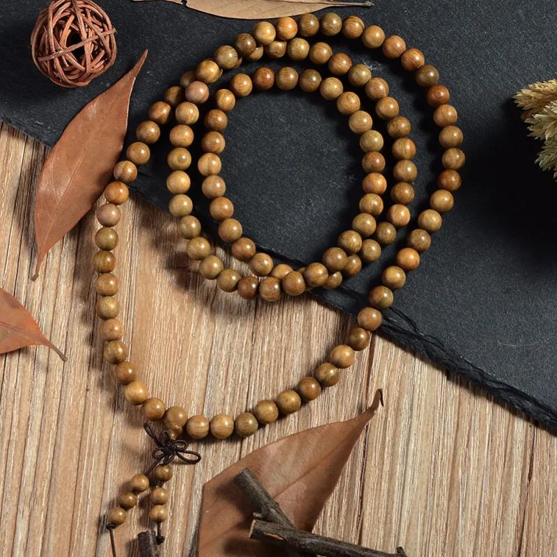 Tibetan Buddhist Green Sandalwood Prayer Malas Wooden Beaded Necklace Bracelets