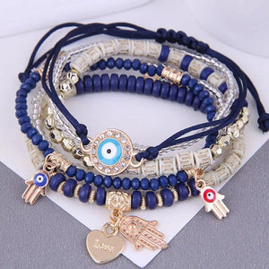 Boho Resin Beaded Bracelets Eyes Charm Layer Bangle Jewelry