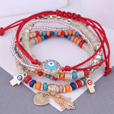 Boho Resin Beaded Bracelets Eyes Charm Layer Bangle Jewelry