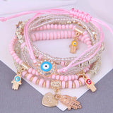 Boho Resin Beaded Bracelets Eyes Charm Layer Bangle Jewelry