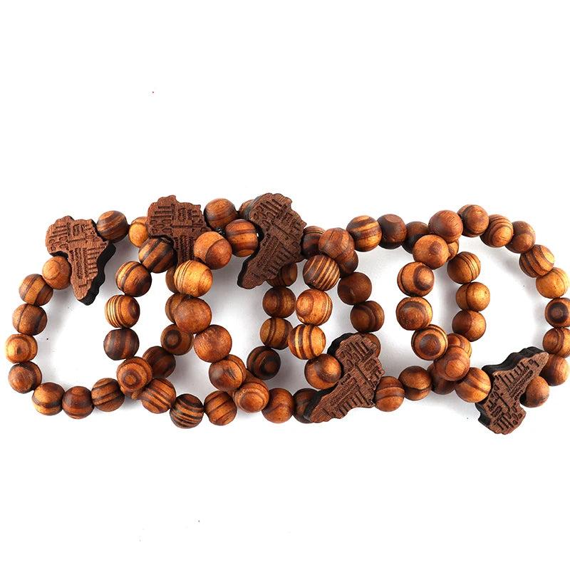 African Map Beaded Wooden Bracelets for Men