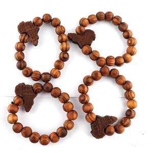 African Map Beaded Wooden Bracelets for Men
