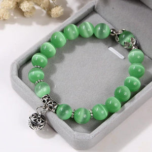 10mm Green Purple Crystal Cat's Eye Stone Beads Women's Bracelets