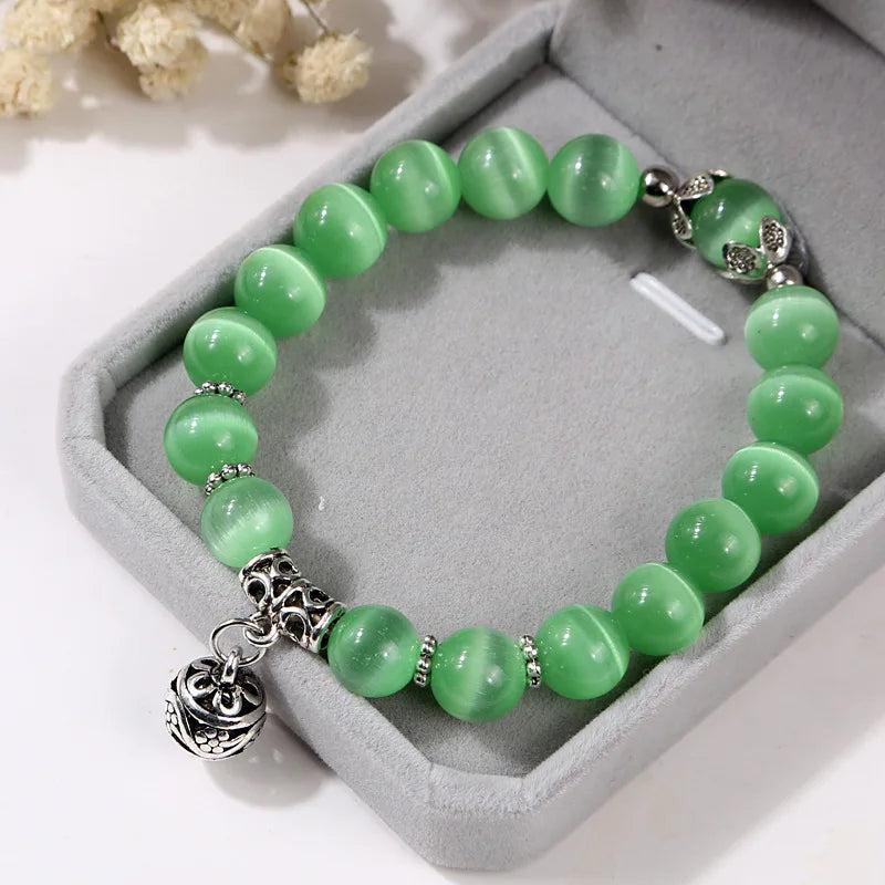 10mm Green Purple Crystal Cat's Eye Stone Beads Women's Bracelets