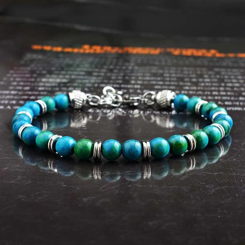 6mm Natural Stone Beads Bracelet with Stainless Steel Chain