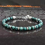 6mm Natural Stone Beads Bracelet with Stainless Steel Chain