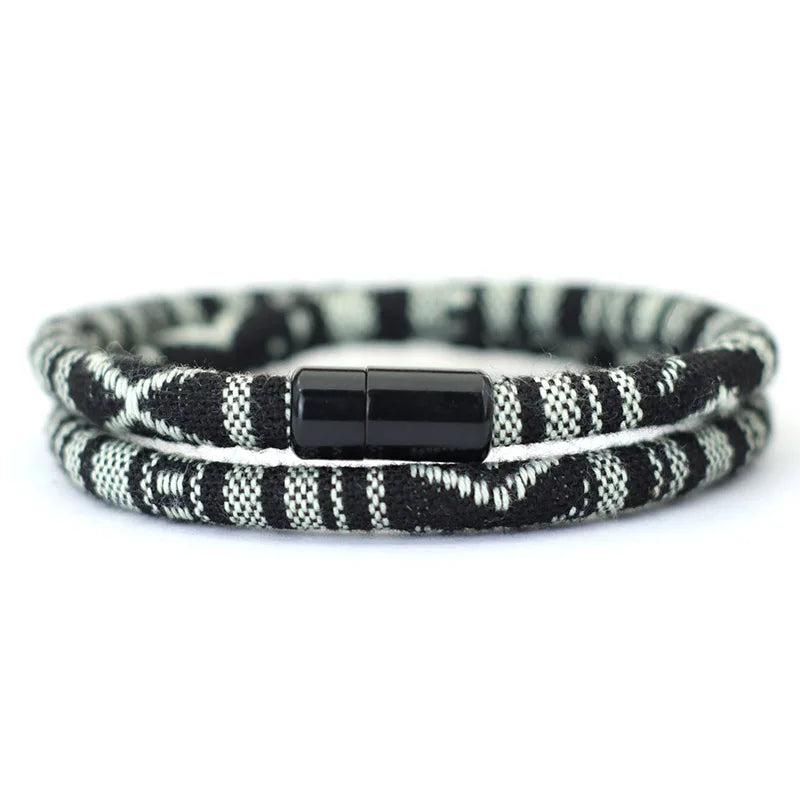Boho 6mm Farbic Magnetic Bracelet Ethnic 2 Layer Mens Wristband Bracelet