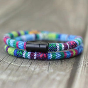 Boho 6mm Farbic Magnetic Bracelet Ethnic 2 Layer Mens Wristband Bracelet