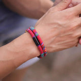 Boho 6mm Farbic Magnetic Bracelet Ethnic 2 Layer Mens Wristband Bracelet