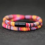 Boho 6mm Farbic Magnetic Bracelet Ethnic 2 Layer Mens Wristband Bracelet