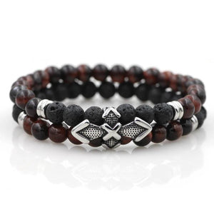 Red Tiger Eye Bead Bracelet with Stainless Steel Cross Charms