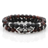 Red Tiger Eye Bead Bracelet with Stainless Steel Cross Charms