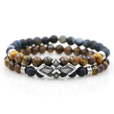 Red Tiger Eye Bead Bracelet with Stainless Steel Cross Charms