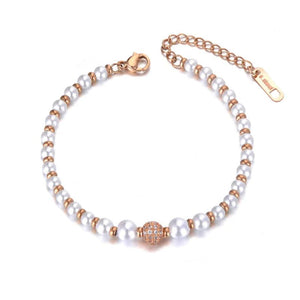 Simulated Pearl Wedding Bracelet Inlaid CZ Crystal Ball B19079