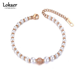 Simulated Pearl Wedding Bracelet Inlaid CZ Crystal Ball B19079