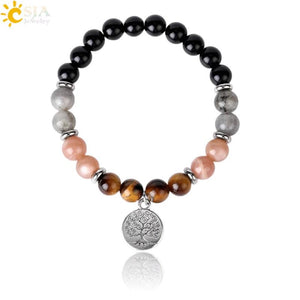 CSJA Tree of Life Charms Bracelet Tiger Eye Labradorite Stress Healing