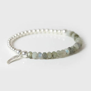 Labradorite Stone Bracelet with Angel Wings Charm