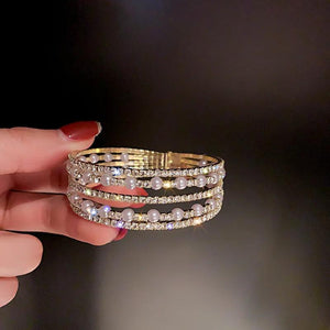 Geometric Rhinestone Pearl Bracelet for Women
