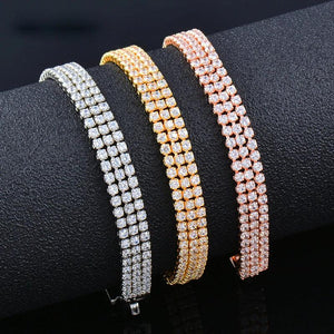 3-Layer CZ Tennis Bracelet Rose Silver Wedding Jewelry
