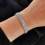 3-Layer CZ Tennis Bracelet Rose Silver Wedding Jewelry