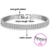 3-Layer CZ Tennis Bracelet Rose Silver Wedding Jewelry