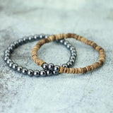 Vintage Coconut Bead Protection Bracelet Set, 2Pcs