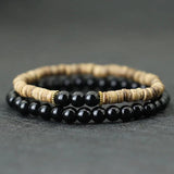 Vintage Coconut Bead Protection Bracelet Set, 2Pcs
