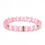 Pink Cat Eyes Stone Bracelet Moonstone Beaded Jewelry