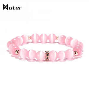 Pink Cat Eyes Stone Bracelet Moonstone Beaded Jewelry