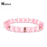 Pink Cat Eyes Stone Bracelet Moonstone Beaded Jewelry