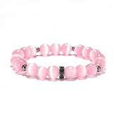 Pink Cat Eyes Stone Bracelet Moonstone Beaded Jewelry
