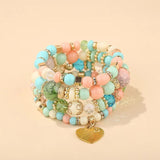 Boho Ethnic Heart Beaded Bracelet Set Crystal Beads Chain Bangle