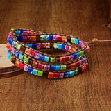 Boho Chakra Bracelet Multicolor Stone Beads Leather Wrap