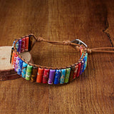 Boho Chakra Bracelet Multicolor Stone Beads Leather Wrap