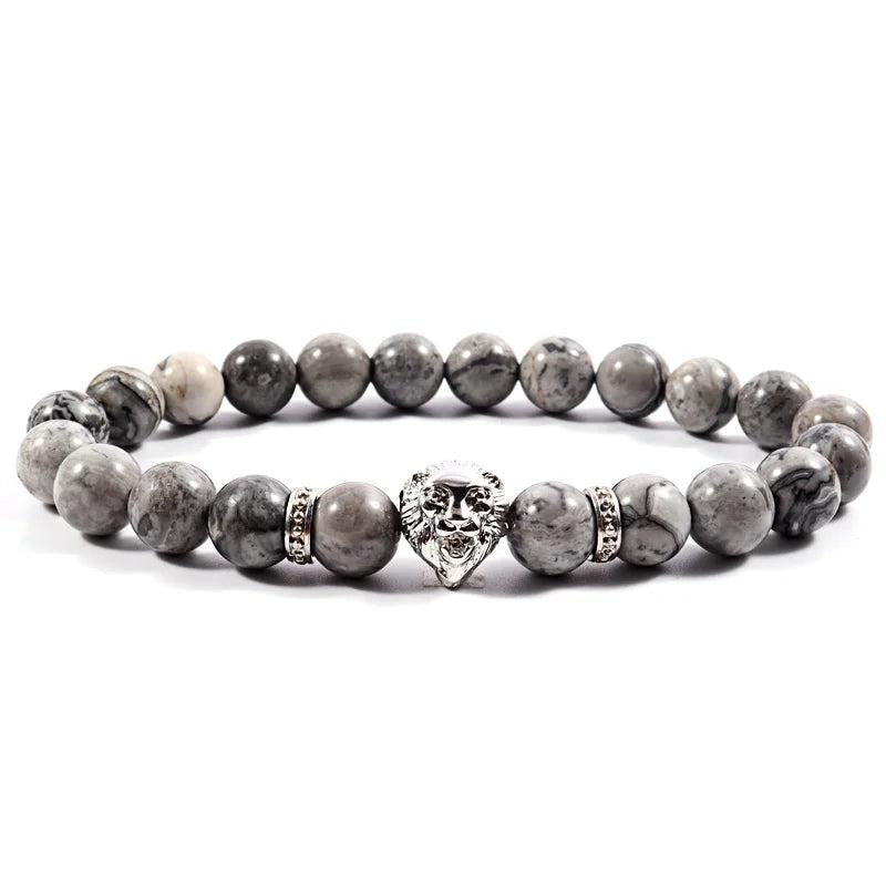Men's Lion Bracelet 8mm Stone Beaded Jewelry Gift