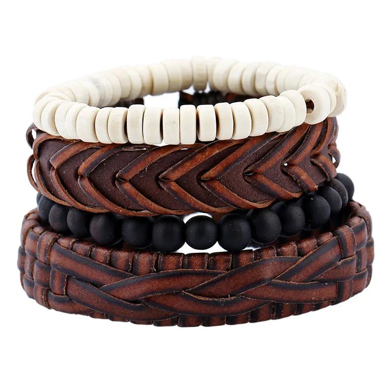 4Pcs/Set Braided Leather Bracelets Ethnic Tribal Wristbands