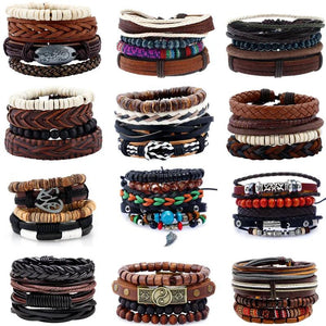 4Pcs/Set Braided Leather Bracelets Ethnic Tribal Wristbands