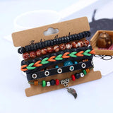 4Pcs/Set Braided Leather Bracelets Ethnic Tribal Wristbands