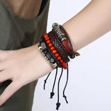 4Pcs/Set Braided Leather Bracelets Ethnic Tribal Wristbands