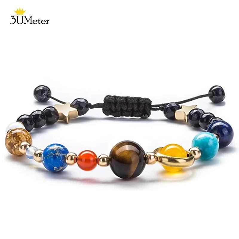 Eight Planet Solar System Bracelet Natural Stone Bangle for Women