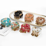 4Pcs Stone Beads Bracelets Set Retro Leaves Charm Beaded Chain Bangle Boho