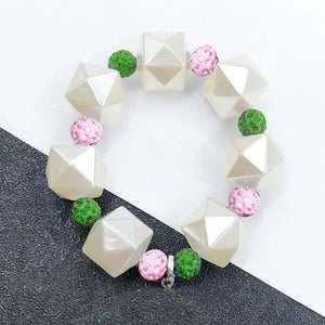Greek Sorority Disco Ball Pearl Beads Bracelet Jewelry