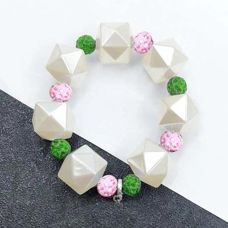 Greek Sorority Disco Ball Pearl Beads Bracelet Jewelry