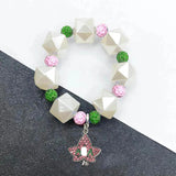 Greek Sorority Disco Ball Pearl Beads Bracelet Jewelry