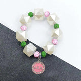 Greek Sorority Disco Ball Pearl Beads Bracelet Jewelry