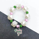 Greek Sorority Disco Ball Pearl Beads Bracelet Jewelry