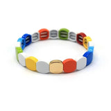 Enamel Stretch Bracelet Rainbow Tile Charm Jewelry